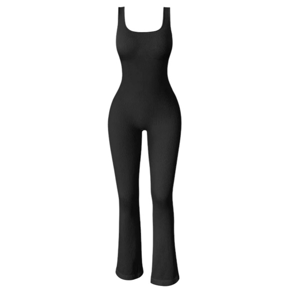 Ribbed Square Neck Tank Tops Jumpsuit XL Black - Picture 1 of 10